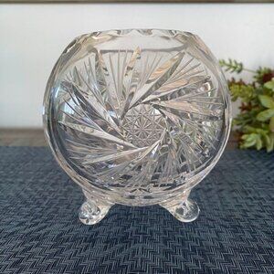 American Cut Crystal Corp Czech Footed Round Rose Vase